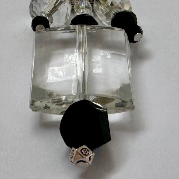 Necklace handmade 3 tier dangle silvertone clear crystal glass metal beads OOAK - Picture 7 of 7